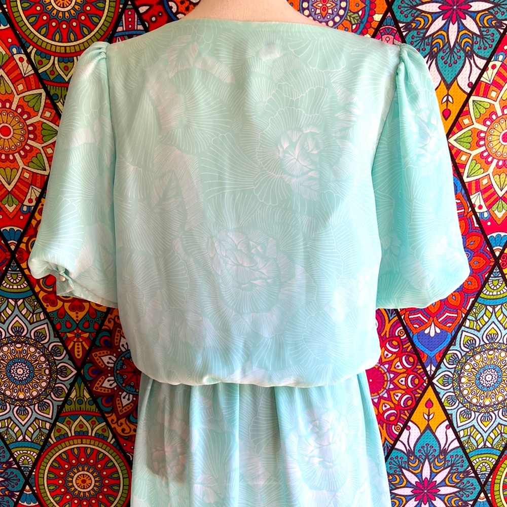 Vintage 1980s Baby Blue Puff Sleeve Blouson Dress Sz 12 - Picture 6 of 12